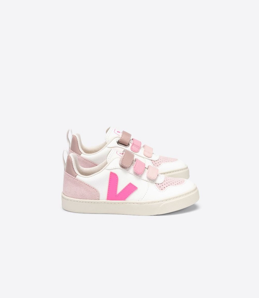 Veja Sneakers Kids - V-10 Velcro Chromefree - White/Pink - 4390MLGOU